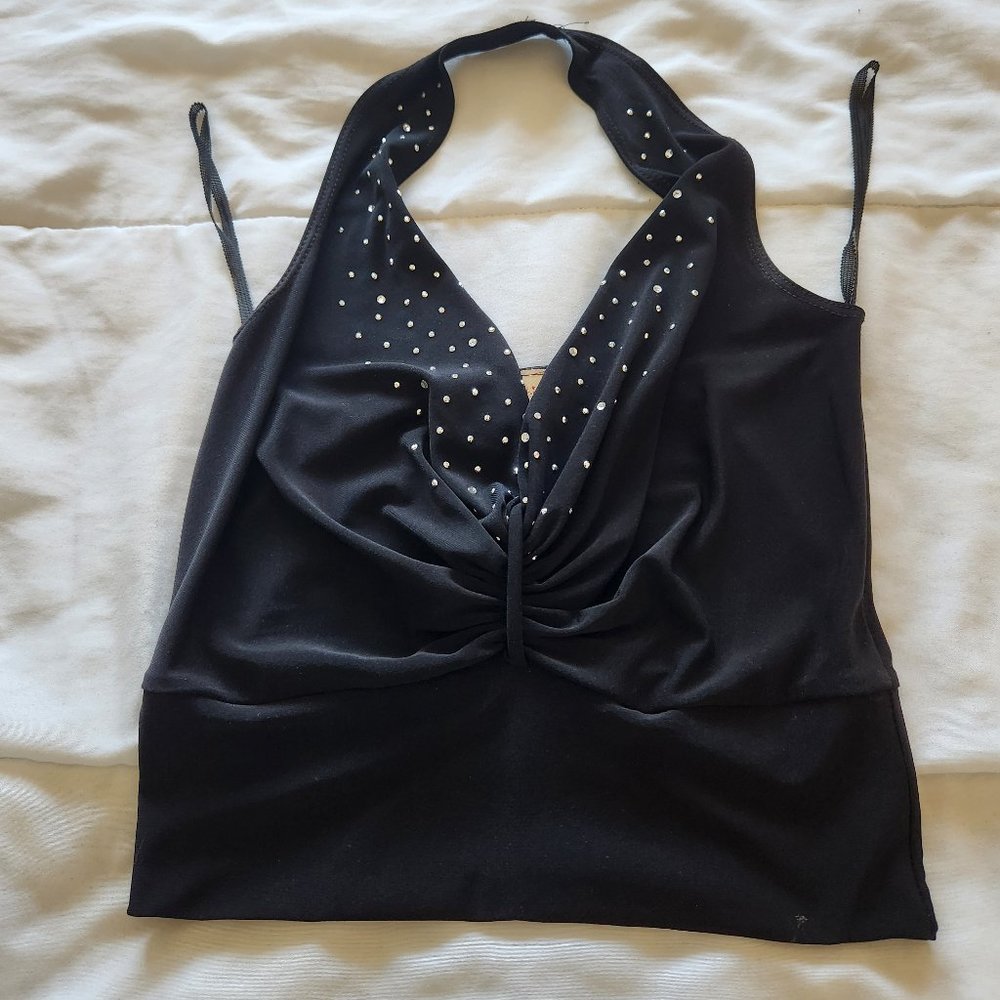 Black Halter Top with Appliques